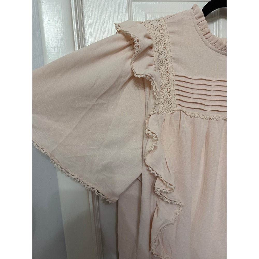 Shop the Mint Ruffle Lace Pintuck Oversized Blouse Light Pink M T18781 - Picture 3 of 6